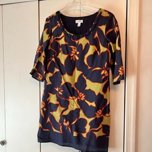Loft Sheath Dress - Navy, Yellow, Orange Floral - Lined - 8